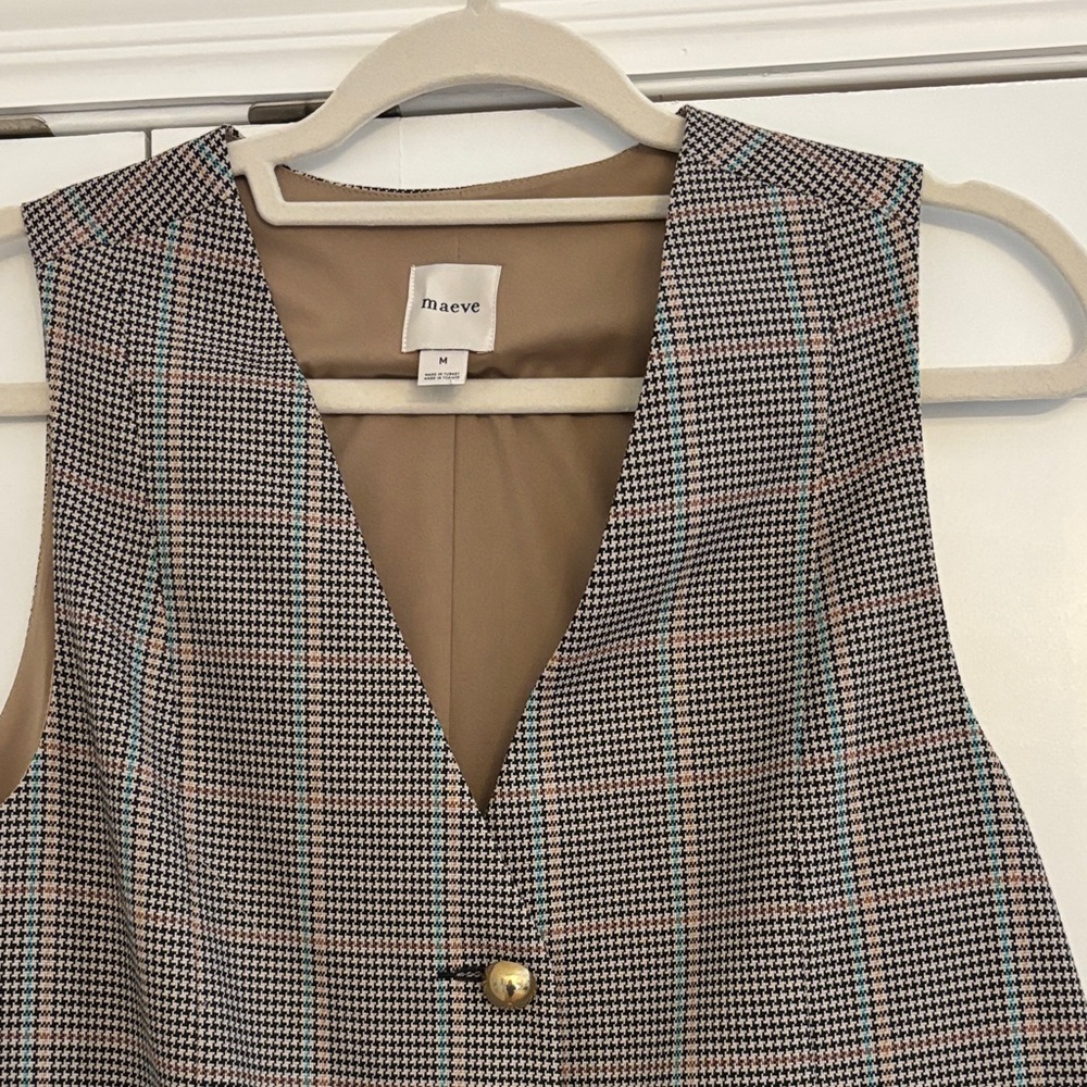 Maeve Brown Checked Button-Front Sleeveless Mini Dress - Picture 2 of 3